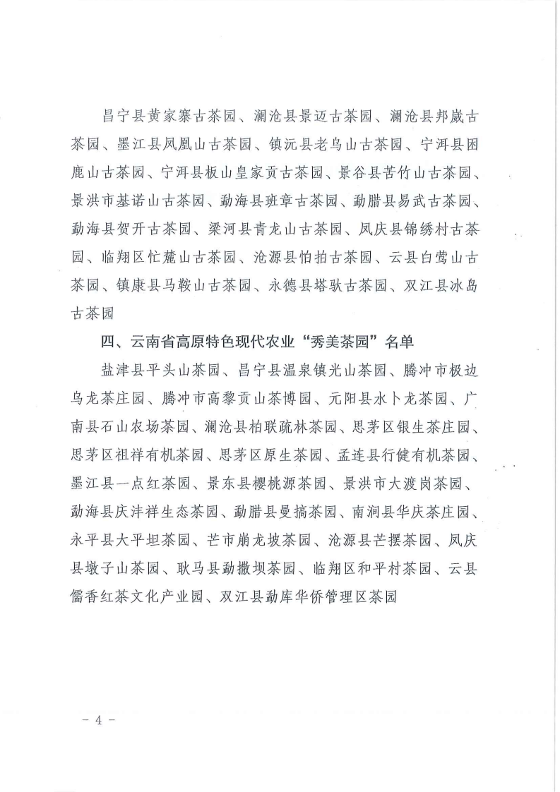 云南省農(nóng)業(yè)廳關(guān)于授予云南省高原特色現(xiàn)代農(nóng)業(yè)茶產(chǎn)業(yè)+十強(qiáng)縣+、+二十強(qiáng)企業(yè)+、+魅力古茶園+、+秀美茶園+的決定_04.png